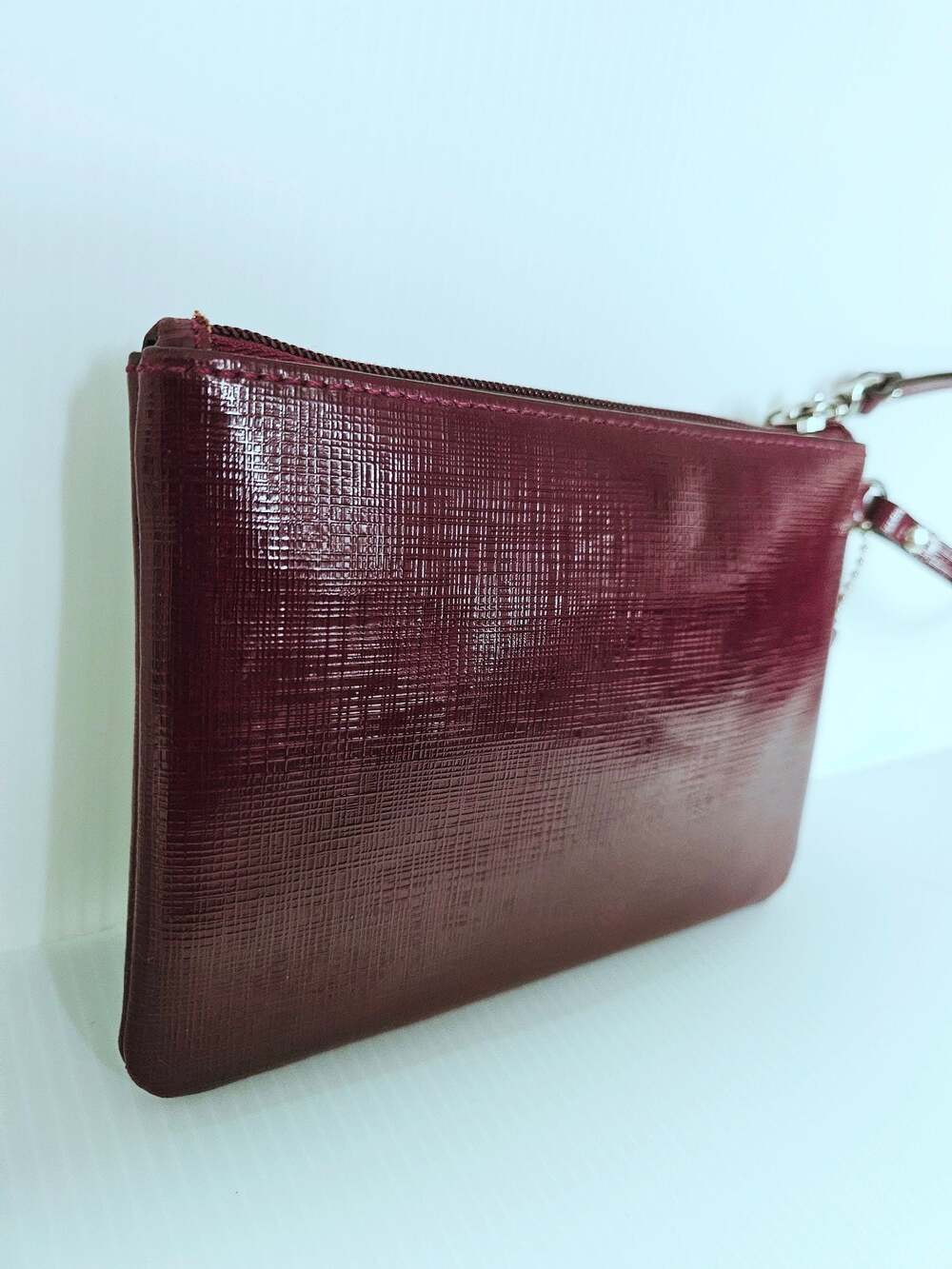 Coach Burgundy Crossgrain Leather Bow Wristlet EUC - Picture 9 of 16